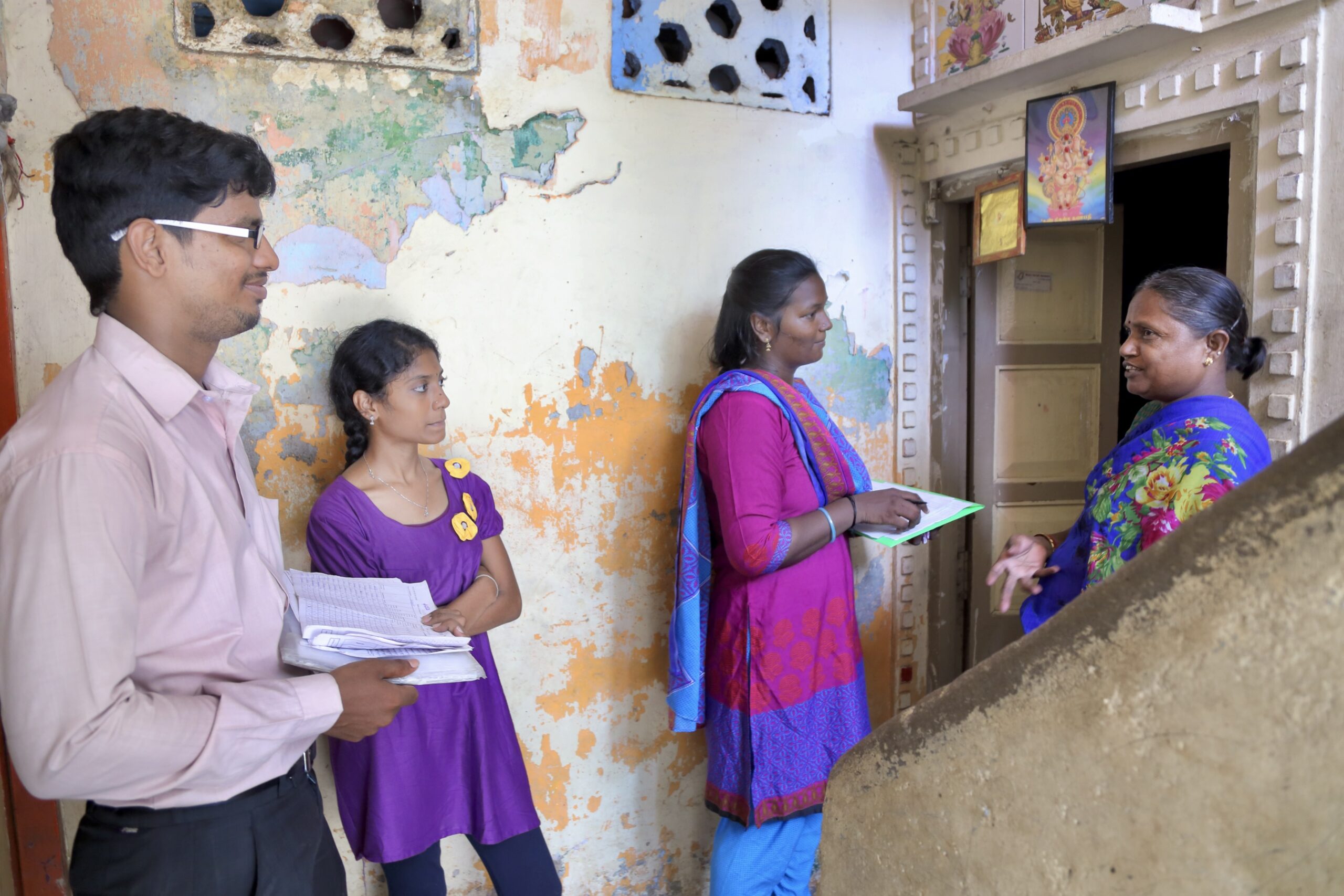 Student Volunteers Doing A Door To Door Survey About Aids Awareness Under The Guidance Of Staff From Yrgcare, Iavi's Clinical Research Partner In India, Kamaraj Colony, T. Nagar, Chennai