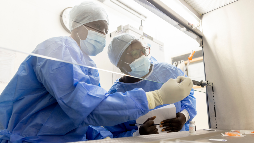 Scientists work in a laboratory at CFHR Lusaka on August 17, 2022.